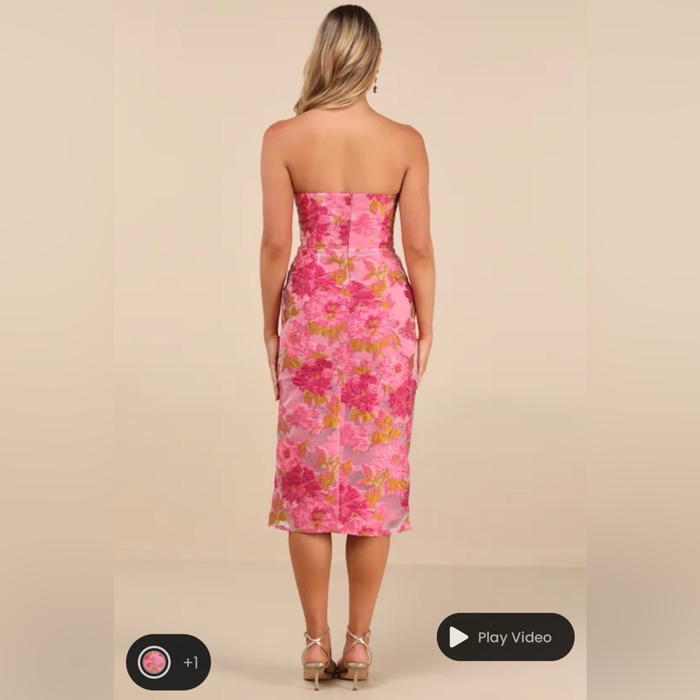 Lulus Upgraded Event Pink Jacquard Strapless Bustier Midi Dress - Size S - Picture 3 of 9